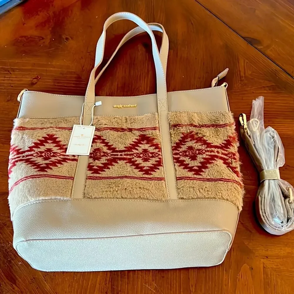 Simply Southern Tan Sherpa Fur Aztec Tote Purse Westerncore Cowgirl NWT